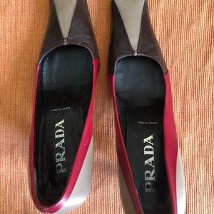 Prada Vintage Color Block Square Toe Heel 36  5.5 6